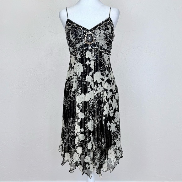 Vintage Sue Wong Y2K Nocturne Beaded Rhinestone Silk Blend Flutter Slip Dress 6 - Picture 1 of 16